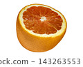 Fresh citrus orange half cross section juicy pulp texture closeup 143263553