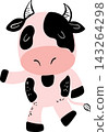 A funny cartoon illustration of a cow in a vector style 143264298