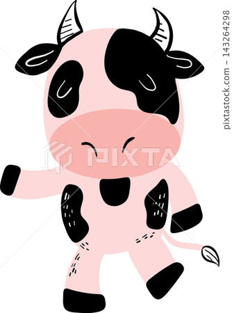 A funny cartoon illustration of a cow in a vector style A funny cartoon illustration of a cow in a vector style 143264298