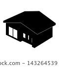 A silhouette illustration of a three-dimensional single-story house. 143264539