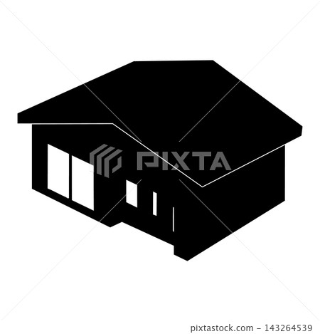 A silhouette illustration of a three-dimensional single-story house. A silhouette illustration of a three-dimensional single-story house. 143264539