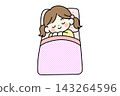 A cute illustration of a girl taking a nap comfortably under a blanket. 143264596