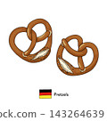 Line drawing illustration of a German pretzel bread - World gourmet material for a product exhibition banner 143264639