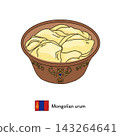 Line drawing illustration of Urum, a traditional Mongolian dairy product. Suitable for use in world cuisine and product exhibitions. 143264641