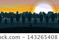 Woodland Deer Looking Back in Rolling Soft Meadow Ridges (Golden Hour Amber & Teal) 143265408