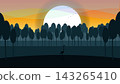 White Crane Standing in Rolling Soft Meadow Ridges (Golden Hour Amber & Teal) 143265410