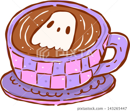 Spooky Cafe Halloween Coffee with Ghost Latte Art Hand Drawn Spooky Cafe Halloween Coffee with Ghost Latte Art Hand Drawn 143265447