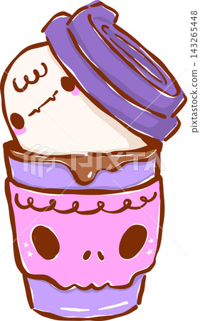 Spooky Cafe Halloween Coffee Ghost Takeaway Cup Hand Drawn Spooky Cafe Halloween Coffee Ghost Takeaway Cup Hand Drawn 143265448