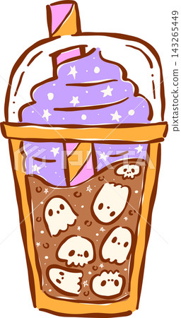 Spooky Cafe Halloween Iced Coffee Ghost Hand Drawn Spooky Cafe Halloween Iced Coffee Ghost Hand Drawn 143265449