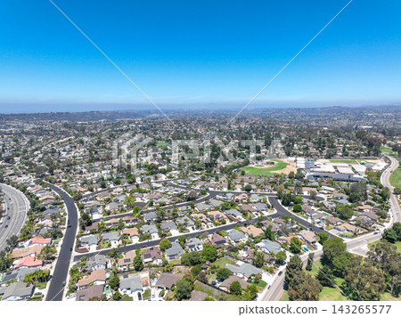 Aerial view of houses in Cardiff, community in the incorporated city of Encinitas in San Diego County, California Aerial view of houses in Cardiff, community in the incorporated city of Encinitas in San Diego County, California 143265577