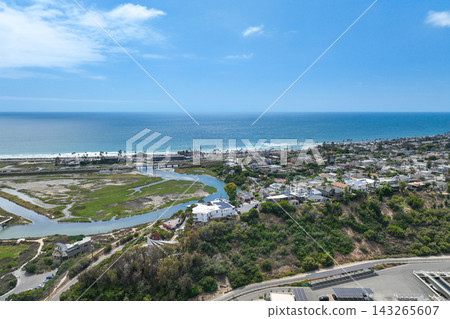 Aerial view of Cardiff by the Sea, beach community in the incorporated city of Encinitas in San Diego County, California, USA. 143265607