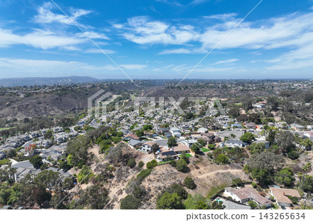 Aerial view of San Diego, Linda Vista neighborhood with houses and street Aerial view of San Diego, Linda Vista neighborhood with houses and street 143265634