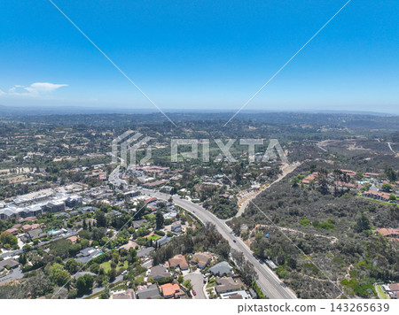 Aerial view of houses in Cardiff, community in the incorporated city of Encinitas in San Diego County, California Aerial view of houses in Cardiff, community in the incorporated city of Encinitas in San Diego County, California 143265639