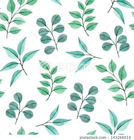 Cute pattern with watercolor eucalyptus leaves. Seamless print. Cute pattern with watercolor eucalyptus leaves. Seamless print. 143266018