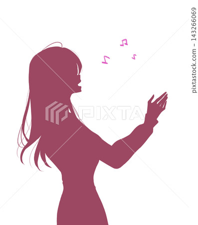 一位微笑的女子在歌唱;冬天;音符;剪影。 一位微笑的女子在歌唱;冬天;音符;剪影。 143266069