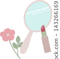 Illustration material featuring a hand mirror, lipstick, and flowers, inspired by beauty. 143266169