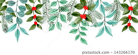 cute Christmas border of winter plants. watercolor seamless frame cute Christmas border of winter plants. watercolor seamless frame 143266170