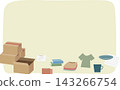 Frame illustration background material featuring luggage and everyday items, evoking the image of moving or starting a new life. 143266754