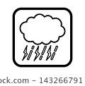 Simple weather icon with borders showing clouds, rain, and thunder. 143266791