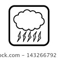 Simple weather icon with a border featuring clouds and lightning. 143266792
