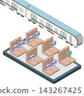 An isometric illustration depicting online train seat reservations. 143267425