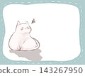A hand-drawn message frame featuring a chubby cat struggling with obesity and weight gain. 143267950