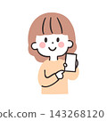 A smiling woman pointing at her smartphone screen. 143268120
