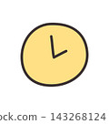 A simple, hand-drawn illustration of an analog clock. 143268124