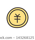 Hand-drawn illustration of a coin with a yen symbol. 143268125