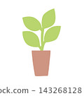 A cute hand-drawn illustration of a potted plant with green leaves. 143268128
