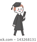 A hand-drawn illustration of a student wearing a graduation gown and cap and holding a diploma. 143268131