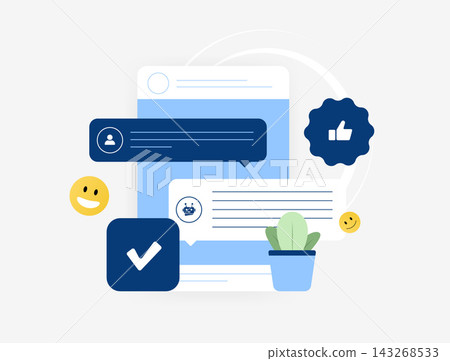 Social customer care for customer support, service and audience relationships. Social support, response management and user satisfaction for digital communities, vector illustration 143268533
