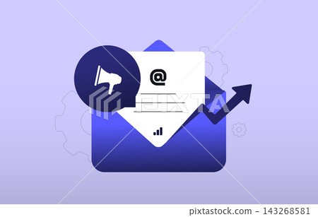 Email marketing strategy: customer outreach, campaign promotion, lead generation. Email marketing performance, audience engagement, sales growth, digital business strategy, vector illustration Email marketing strategy: customer outreach, campaign promotion, lead generation. Email marketing performance, audience engagement, sales growth, digital business strategy, vector illustration 143268581