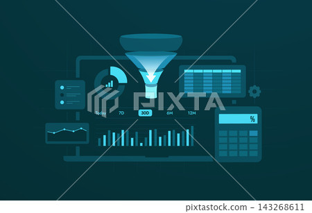 CRM analytics with customer data, sales metrics and dashboard reporting across relationship workflows. Customer analytics tracks pipeline, retention, revenue and account data, vector illustration CRM analytics with customer data, sales metrics and dashboard reporting across relationship workflows. Customer analytics tracks pipeline, retention, revenue and account data, vector illustration 143268611