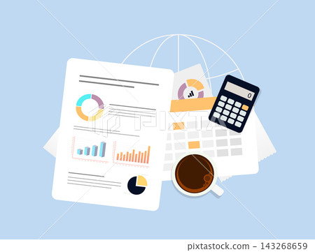 Global economic calendar with market data, financial events and economic indicators for investment decisions, forecasting and planning. Financial reports, charts and calendar vector illustration Global economic calendar with market data, financial events and economic indicators for investment decisions, forecasting and planning. Financial reports, charts and calendar vector illustration 143268659
