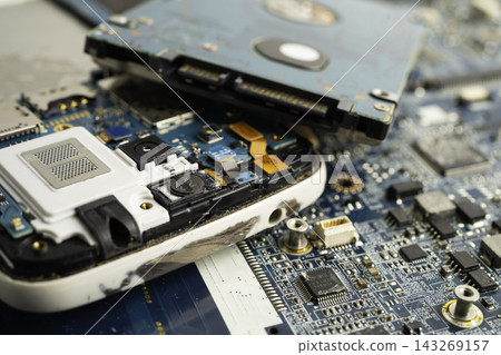 Repairing and upgrade circuit mainboard of notebook, electronic, computer hardware and technology. Repairing and upgrade circuit mainboard of notebook, electronic, computer hardware and technology. 143269157