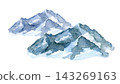 Watercolor blue snowy mountain peaks, hand painted alpine mountain range illustration in cool winter tones 143269163