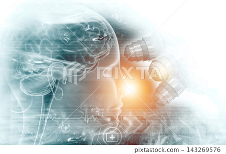 Human head and microscope Human head and microscope 143269576