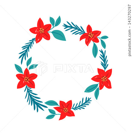 Wreath Frame With Poinsettia Hand Drawn Wreath Frame With Poinsettia Hand Drawn 143270297