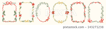 Christmas Winter Holidays Wreath Frame Set With Ribbon Line Art Christmas Winter Holidays Wreath Frame Set With Ribbon Line Art 143271238