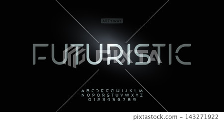 Bold futuristic font alphabet logo. Modern slab typography sci-fi cutout typographic design. Future typography for science tech text, AI technology logo, robotic headline, gaming. Vector typeface Bold futuristic font alphabet logo. Modern slab typography sci-fi cutout typographic design. Future typography for science tech text, AI technology logo, robotic headline, gaming. Vector typeface 143271922