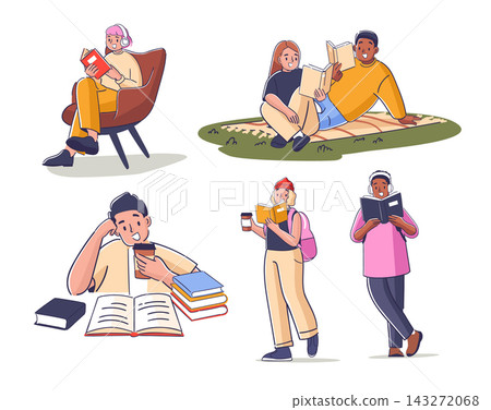 Reader Studying And Reading Cartoon Reader Studying And Reading Cartoon 143272068