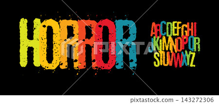 Horror rough font, grunge alphabet, dystopia style letters for military game logo, industrial headline, streetwear lettering, skateboard design, urban graffiti typeset. Vector typographic design. Horror rough font, grunge alphabet, dystopia style letters for military game logo, industrial headline, streetwear lettering, skateboard design, urban graffiti typeset. Vector typographic design. 143272306