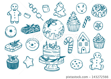 Christmas sweets set in doodle style 143272566