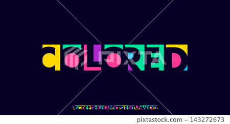 colorful abstract alphabet, bold playful letters, geometric modular font with vibrant display feel, creative logo branding, modern poster headline, artistic typographic identity. Vector typeset colorful abstract alphabet, bold playful letters, geometric modular font with vibrant display feel, creative logo branding, modern poster headline, artistic typographic identity. Vector typeset 143272673