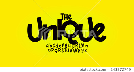 font modern bouncy typeset, lively friendly alphabet. Playful cheerful letters in Los Muertos Mexican style for menus, labels, signage, ads, crafts and comic book. Vector typographic design font modern bouncy typeset, lively friendly alphabet. Playful cheerful letters in Los Muertos Mexican style for menus, labels, signage, ads, crafts and comic book. Vector typographic design 143272749