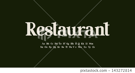 Restaurant classic serif font alphabet letters fancy gentle typographic design. Elegant anthique typography. Retro slick serif letter set for wedding card, restaurant menu, headline. Vector typeset. Restaurant classic serif font alphabet letters fancy gentle typographic design. Elegant anthique typography. Retro slick serif letter set for wedding card, restaurant menu, headline. Vector typeset. 143272814