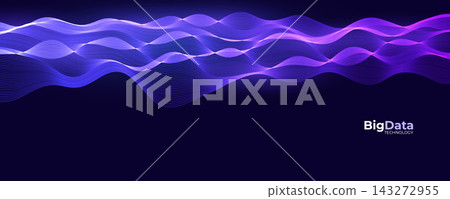 Big Data Flow Glowing Waves On Blue Background. Wavy Lines BG Abstract AI Neural Network Digital Communication Concept. Futuristic Tech Design. Vector Illustration Big Data Flow Glowing Waves On Blue Background. Wavy Lines BG Abstract AI Neural Network Digital Communication Concept. Futuristic Tech Design. Vector Illustration 143272955