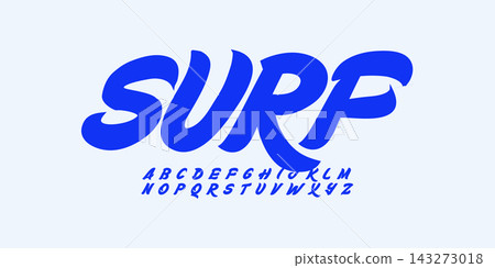 logo font alphabet, hawaii beach script, summer surf typeface. Sweet handwritten hand brush letters set for sunny tee shirt graphic, retro vintage typographic design. Vector typeset 143273018