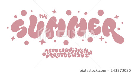 Summer Bubble Font Logo Alphabet Bold Fluid Letter Set Modern Typography, Blob Curvy Typographic Design for Kid Typo Poster Headline, Puff Type Symbol Logotype, Cartoon Fonts. Vector Typeface 143273020